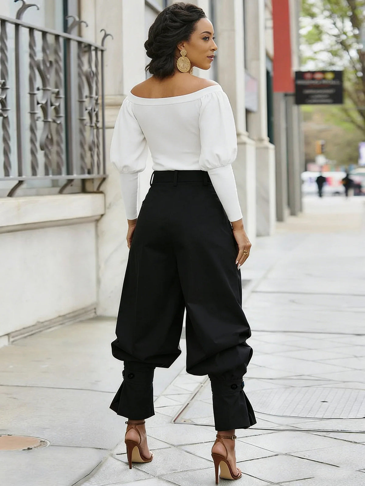 Ruched Stretch Wide Leg Casual Work Trousers for Women