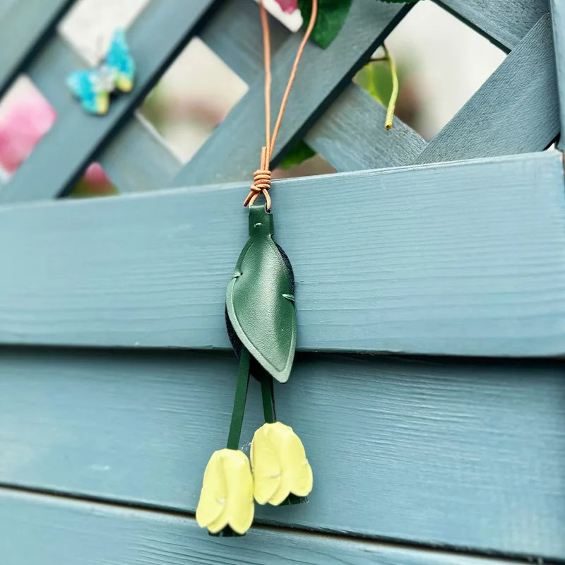 New Tulip Bag Pendant Fashion Creative Design High Quality Leather Keychain Simulation Flower Simple Versatile Pendant Decorate