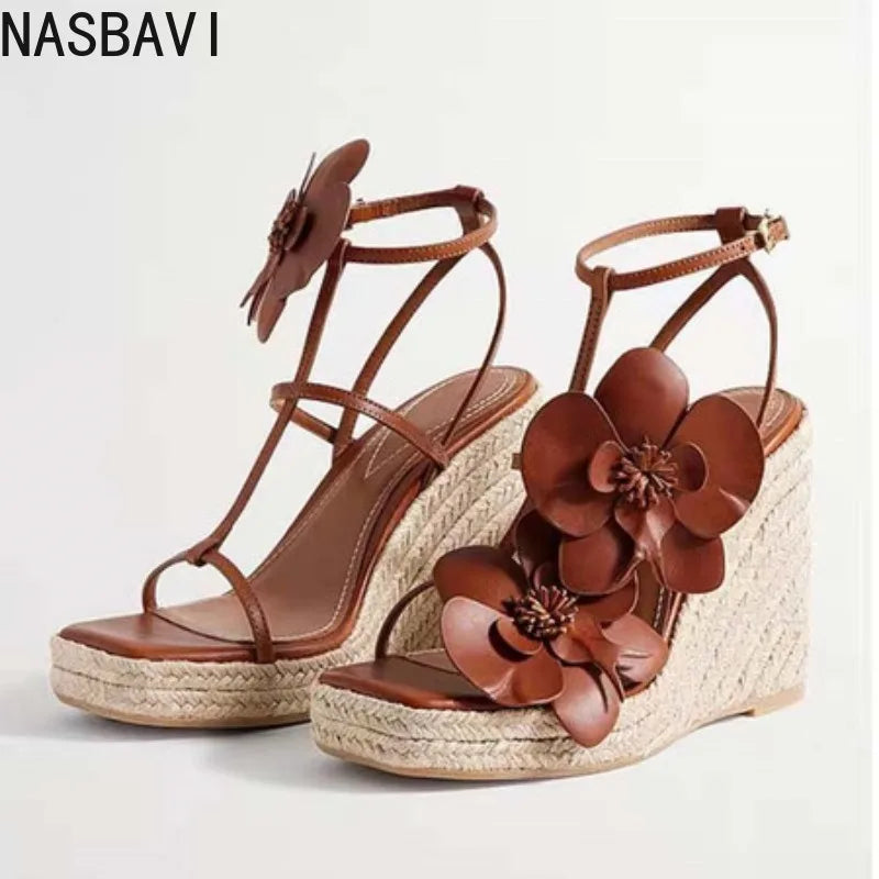 Gold Flower Woven High Heel Sandals