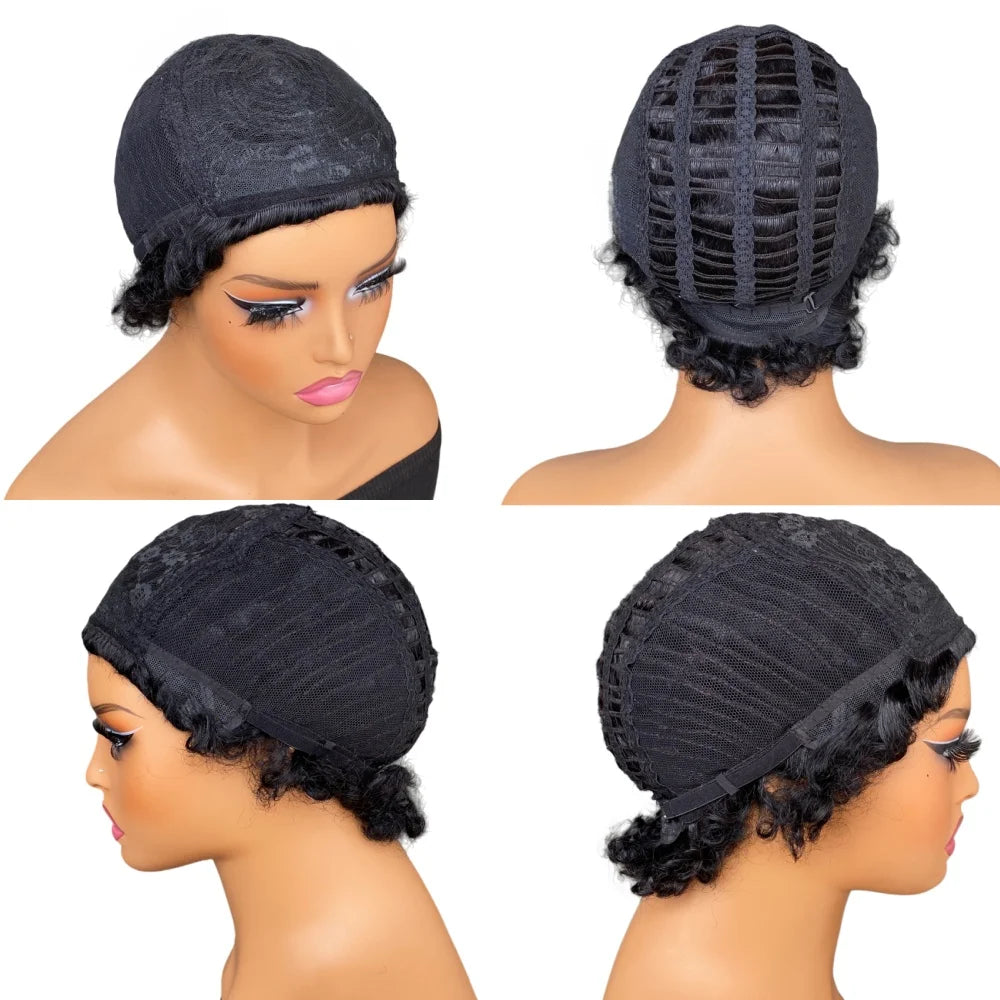 Natural Black Short Afro Kinky Curly Remy Human Hair Wig for Women