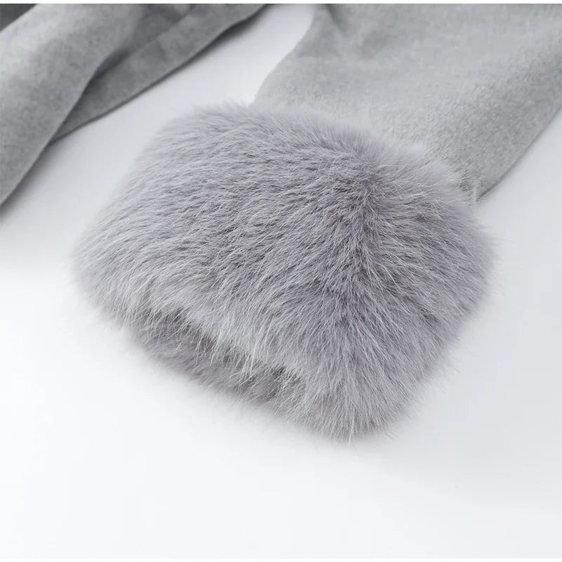 Faux Fur Wool Blend Longline Lapel Overcoat for Women
