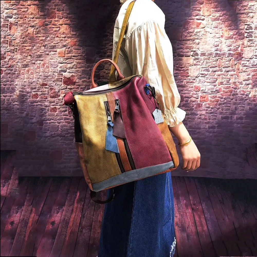 ABQP New Women's Backpack Luxury Brand Genuine Leather Handmade Color Women's Backpack Large Capacity Travel Leisure Backpack