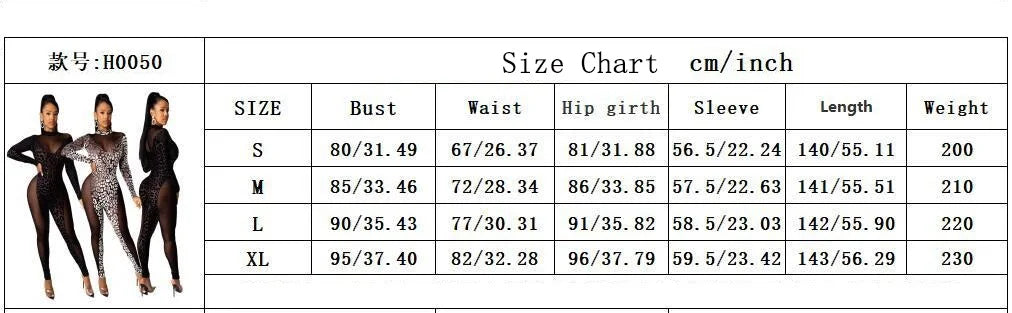 Sheer Leopard Mesh Jumpsuit With Long Sleeves for Women