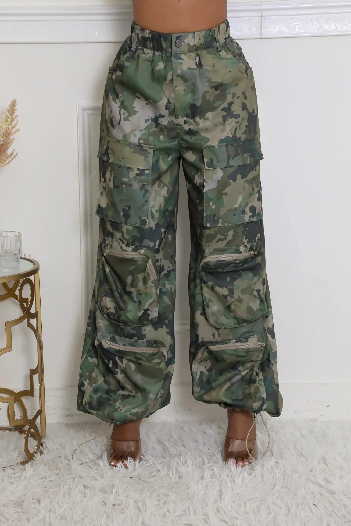 FAGADOER Fashion Camouflage Straight Pants Women Buttons High Waist Cargo Pocket Patchwork Wide Leg Trousers Y2K Streetwear New