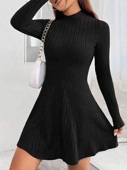 Spring Sexy Women's A-Line Dresses Fashion New Club Party Half High Collar Long Sleeves Black Dress Female Casual Slim Dresses