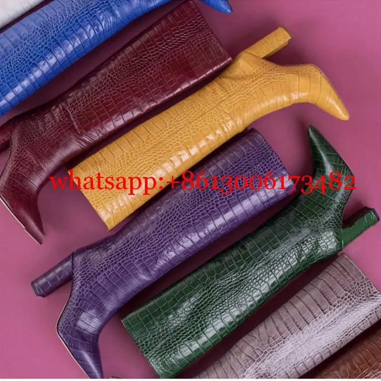 Pointed Toe Slip On Leather Knee High Boots for Women