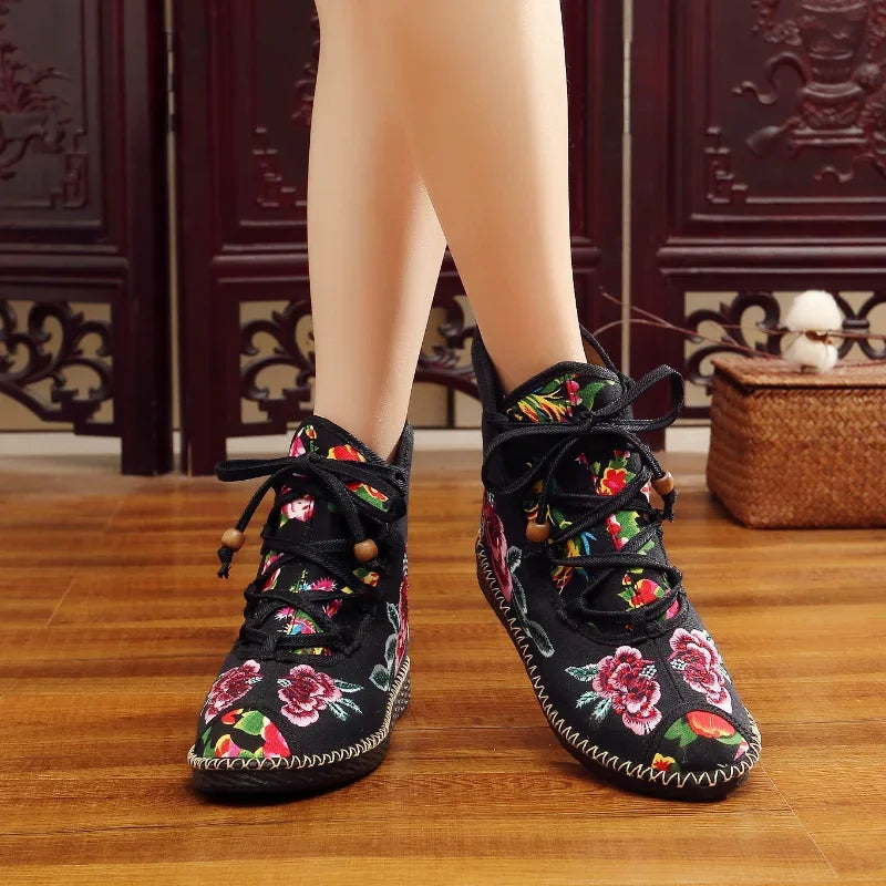 Vintage Floral Canvas Wedge Boot