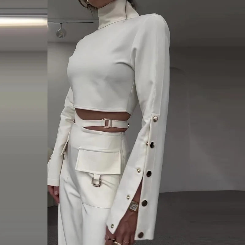 Turtleneck Top And Wide Leg Pants Set