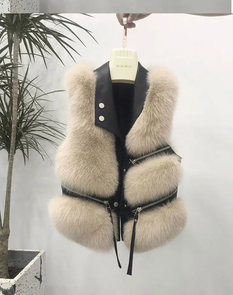 Fur Coat Women's Vest Short Clothing Autumn Winter Patchwork Slim Fashion Versatile