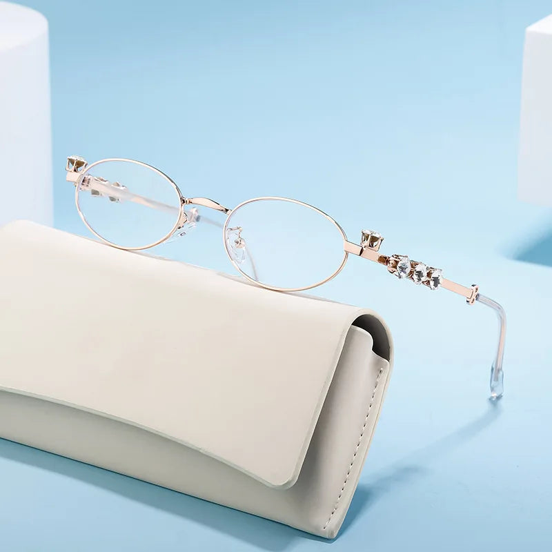 Oval Rhinestone Blue Light Reading Glasses for Women