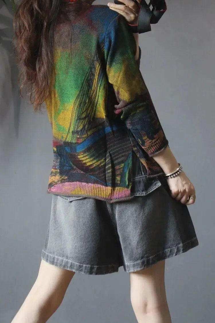Women's Cardigans Loose V Neck Graphic Ladies Knit Sweaters Outerwear Fall 2025 Lightweight Korean Streetwear Fashion Hot Y2k