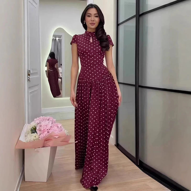 Elegant Hollow Out Lace Up Ankle Length Dress for Women