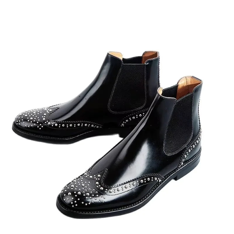 Rivet Patent Leather Slip On Ankle Boots for Women