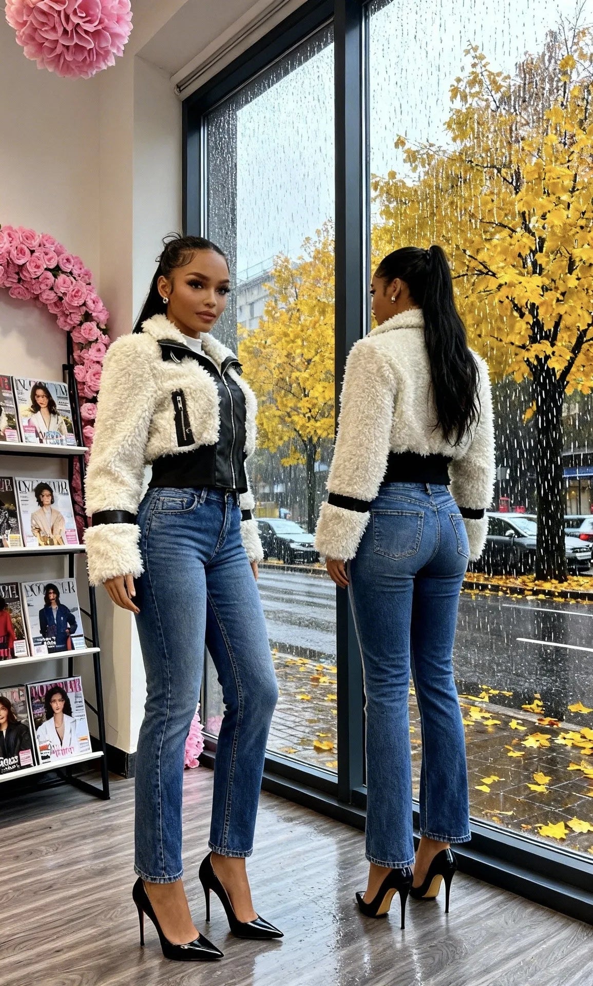 Winter Faux Fur Patchwork Leather Jacket for Women