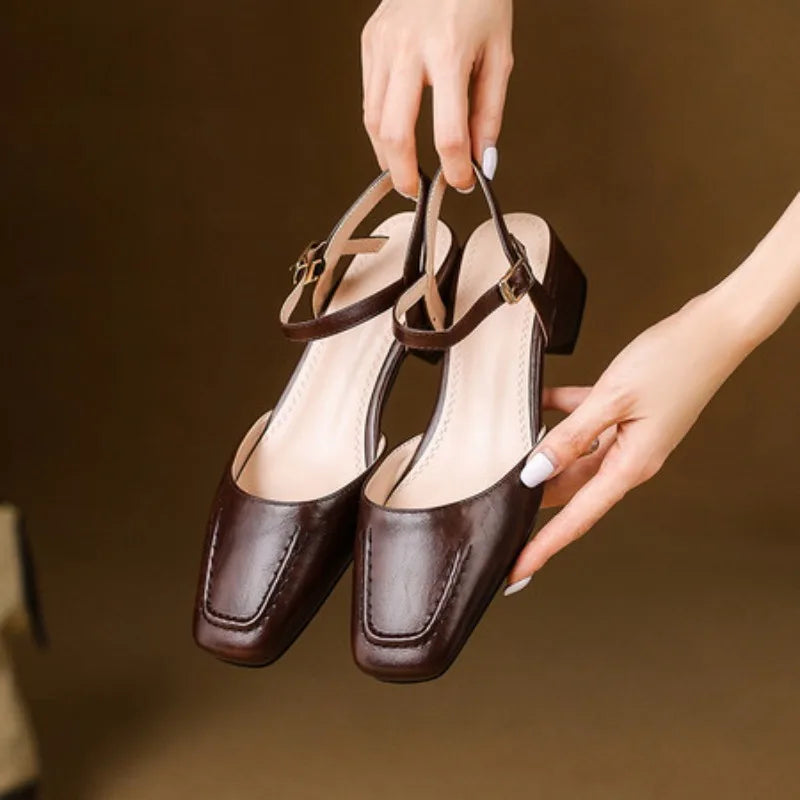 Elegant Square Toe T Strap Sandals
