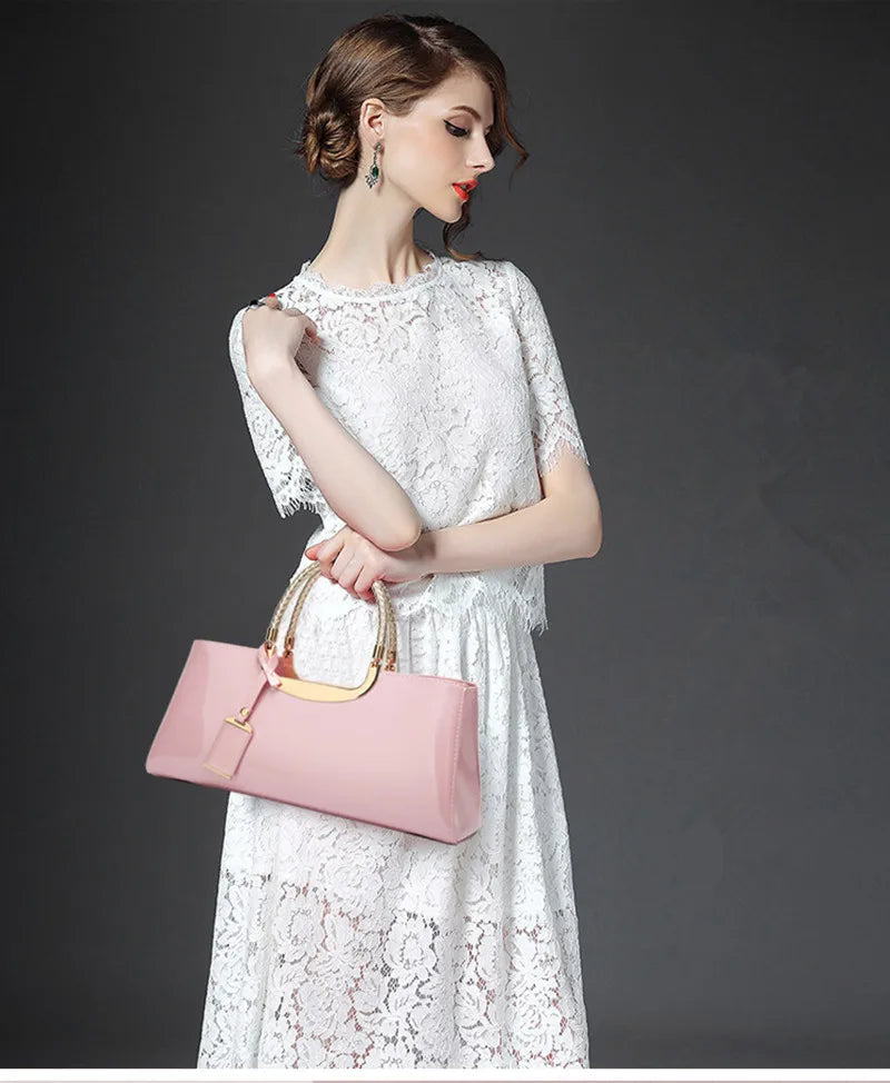 Plaid Patent Chain Evening Clutch