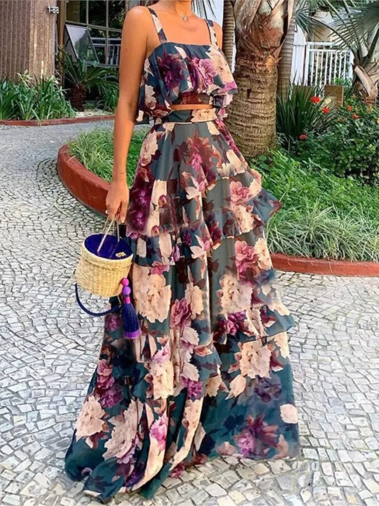Printed Beach Vacation Style Two-Piece Set for Women