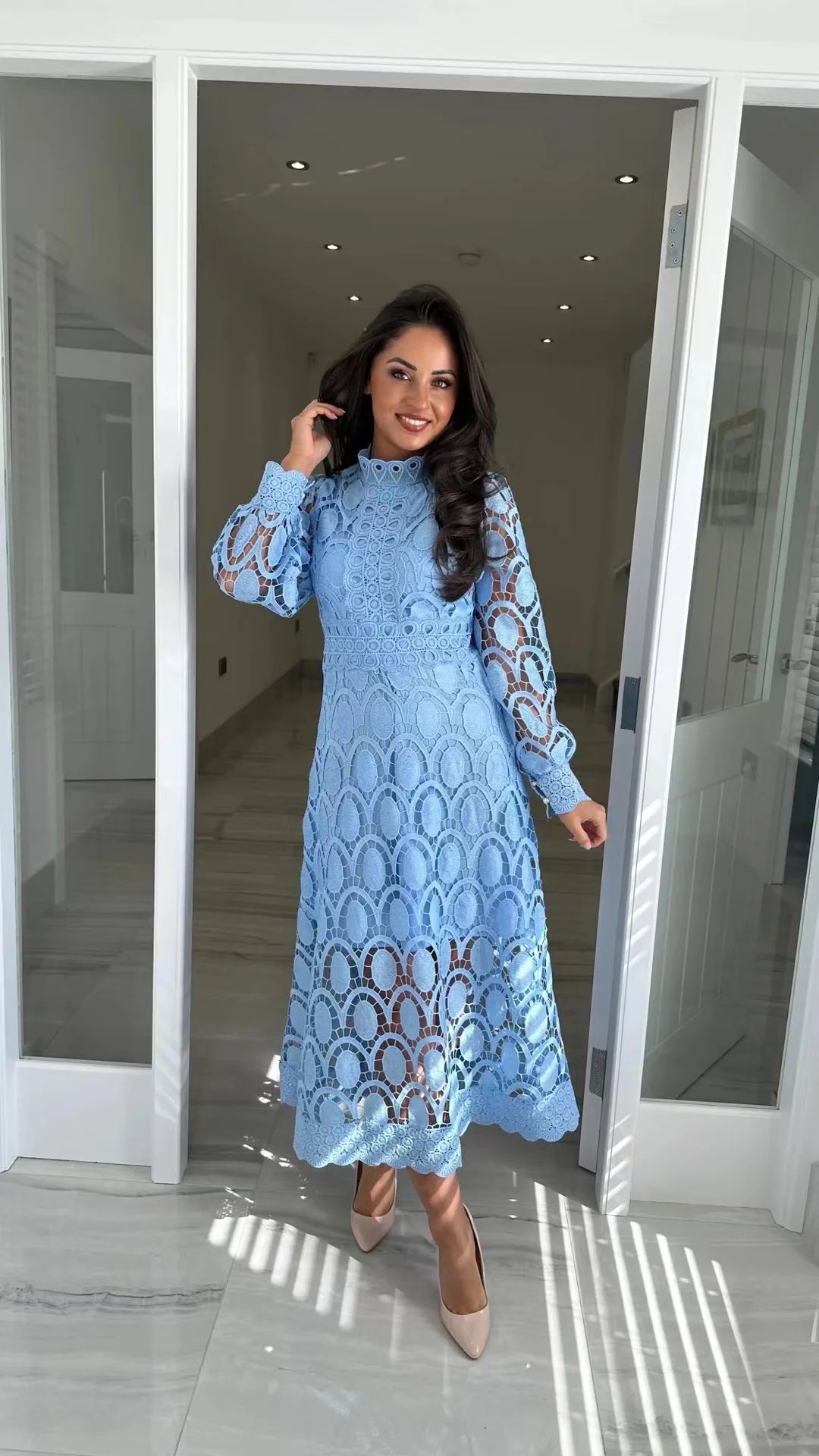 Elegant Lace with Hollow Detailing Maxi Dress for Women