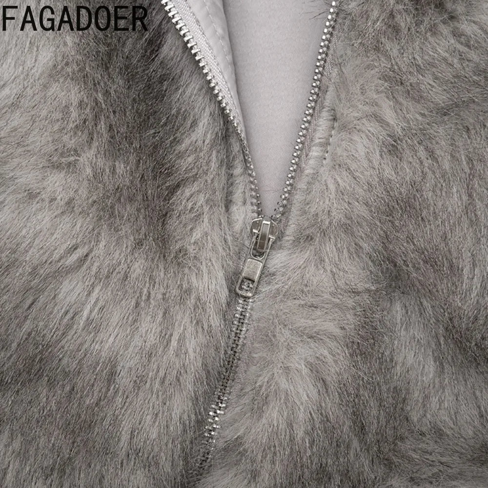 Autumn Fur Patchwork Backless Zipper Crop Top for Women