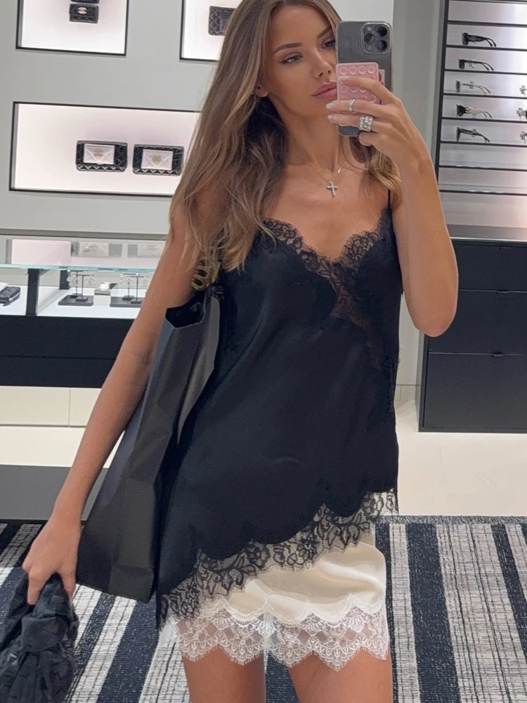 Elegant Lace Backless Asymmetrical Sleeveless Camisole for Women
