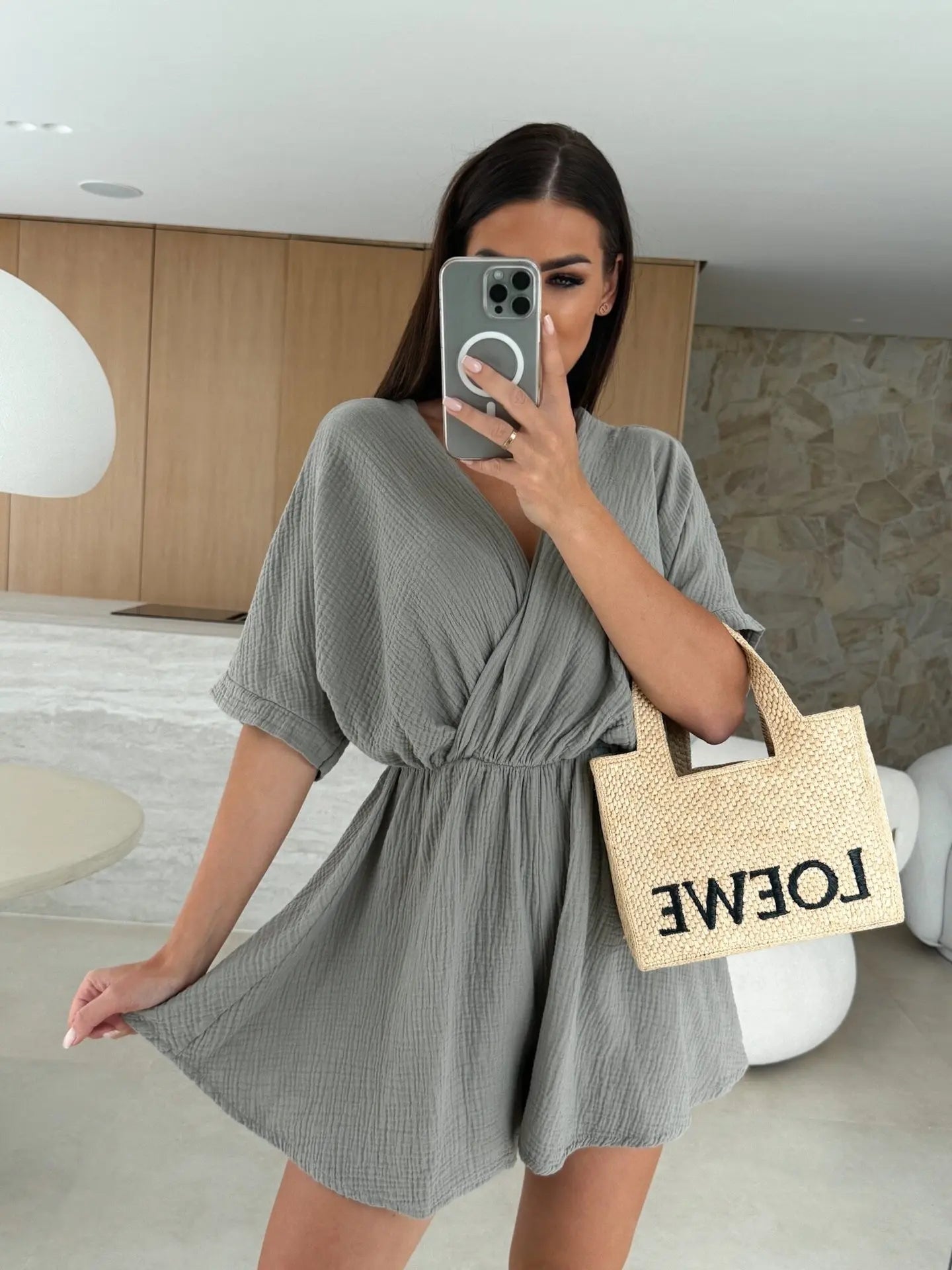 Elegant Deep V Neck Short Sleeve White Romper for Women