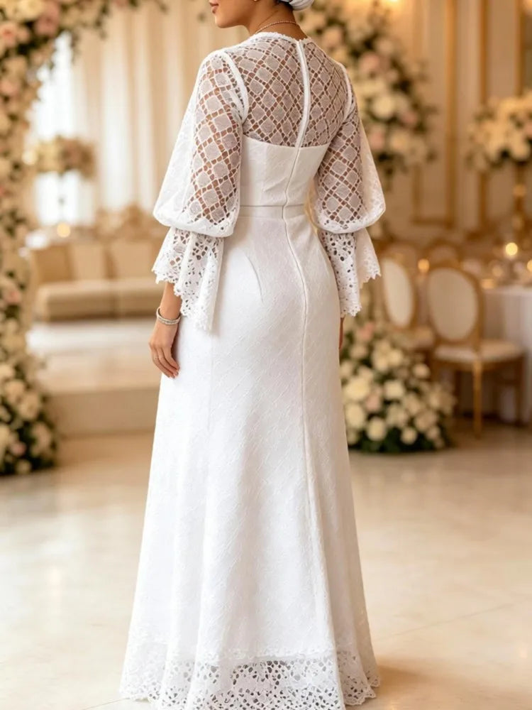 Elegant Hollow Out African Maxi Kaftan Dress for Women