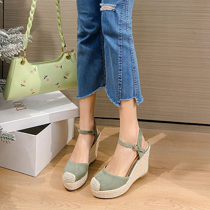 Elegant Apricot Suede Wedge Platform Sandals for Women