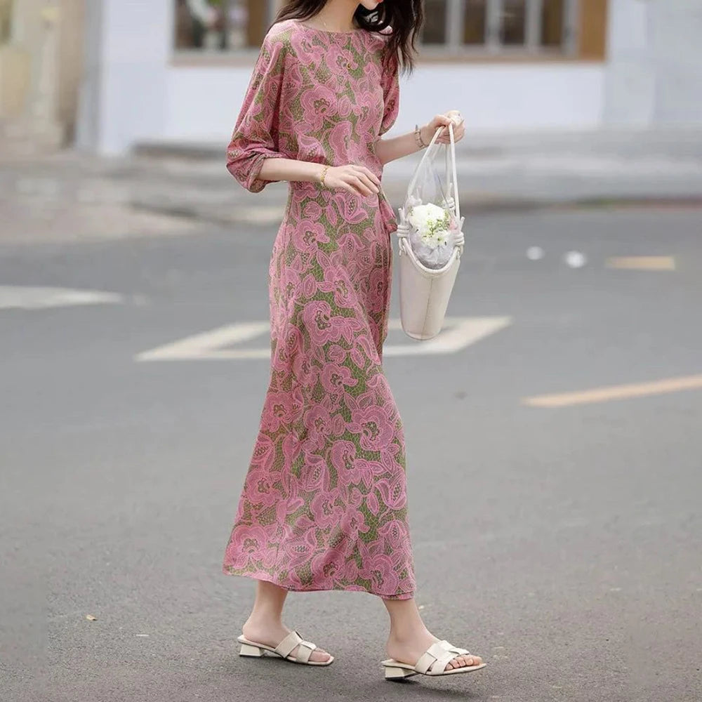 Elegant One Shoulder Wrap Chiffon Midi Dress For Women