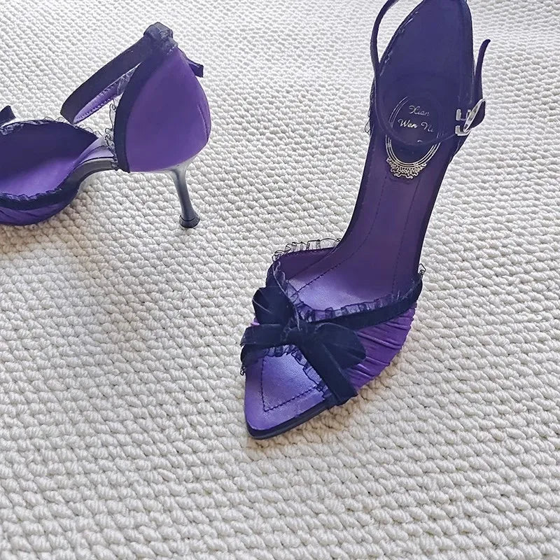 Pointed Open Toe Bow Detail High Heel Sandals for Women