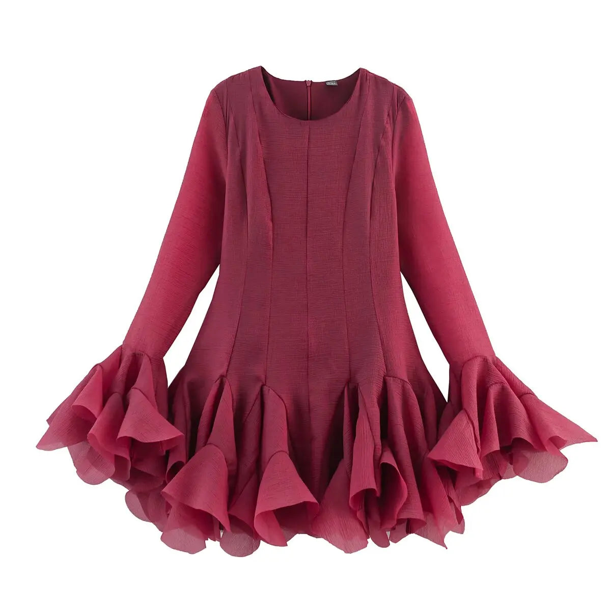 French Style Ruffle Hem Flare Sleeve Mini Dress for Women