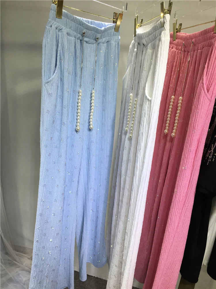 Pink Silk-Feel Wide Leg Pants