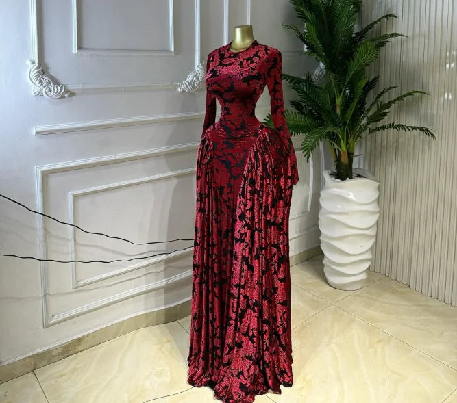 Elegant Pleated O Neck Long Sleeve Maxi Dress For Women