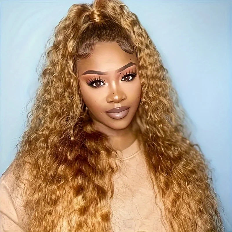 Honey Blonde Curly Human Hair Lace Front Wig for Women