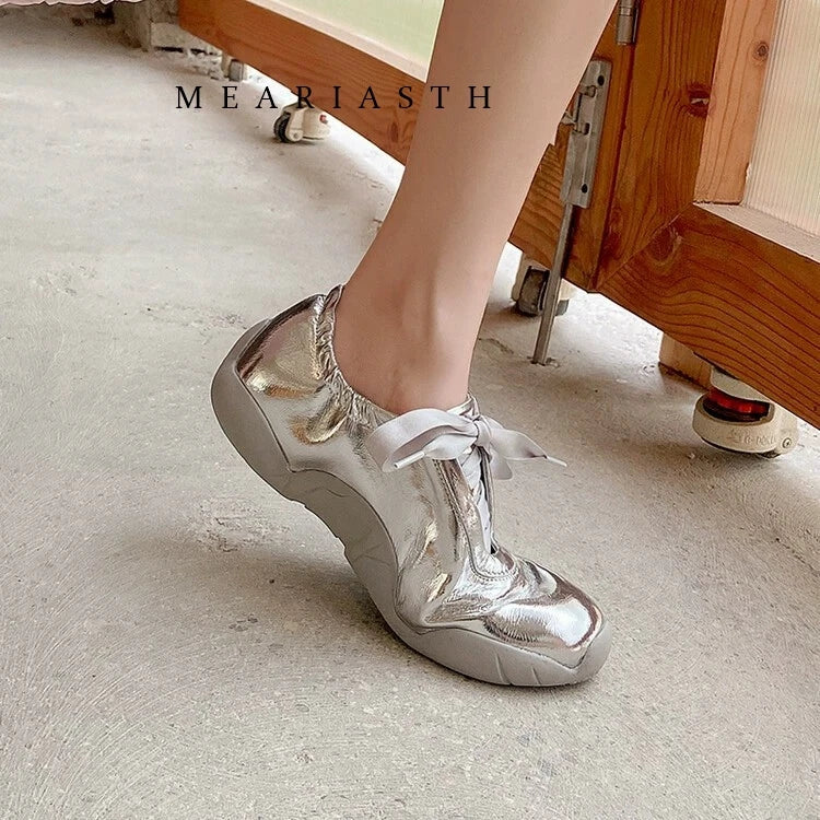 Round Toe Soft Sole Lace Up Casual Ballet Flats For Women