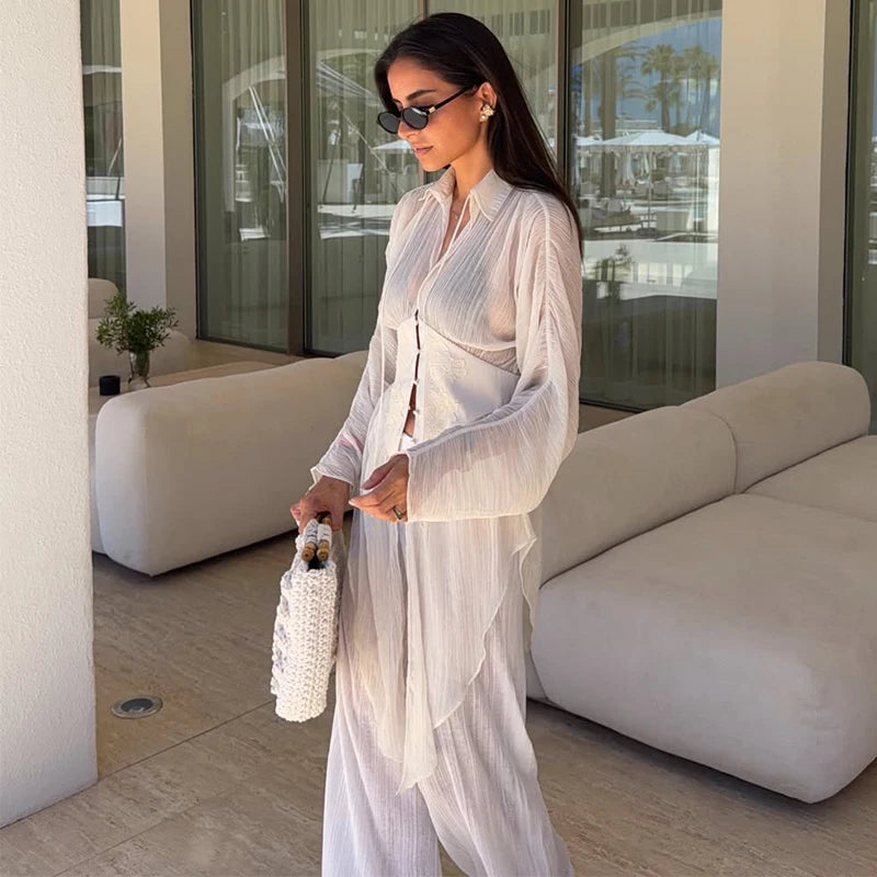 Elegant See-Through Patchwork Long Sleeve Top for Women