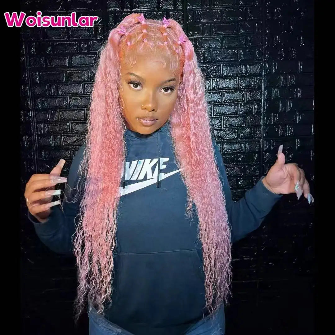 36 inches 200% Light pink Front Lace wigs human hair 13x4 Transparent Lace Jerry curly Black Women Natural 100% Human hair