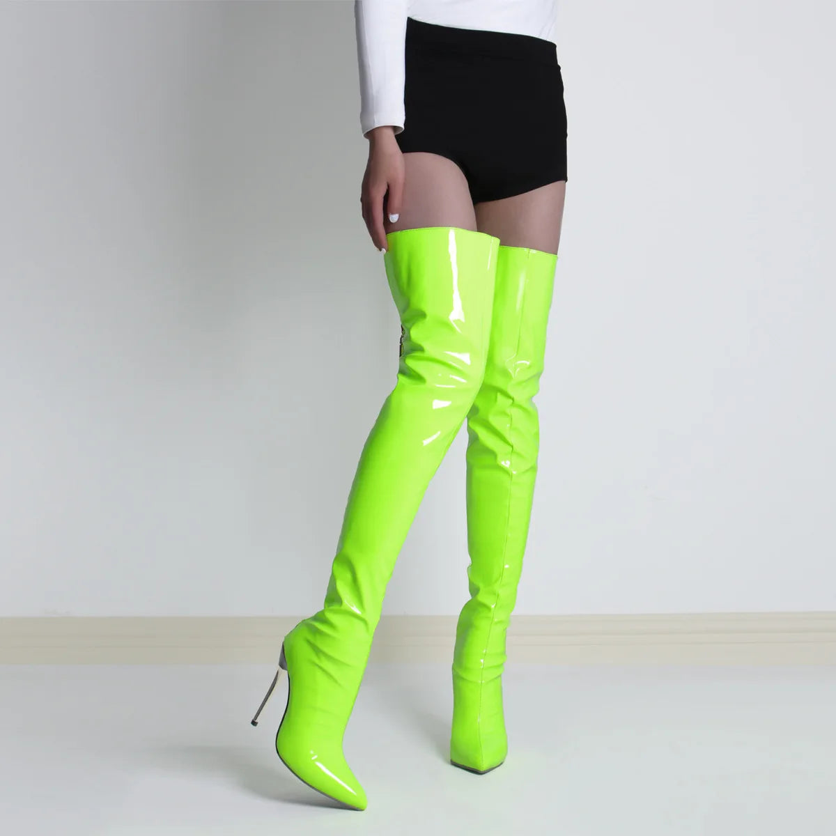 Shiny Patent Leather High Heel Over The Knee Boots for Women
