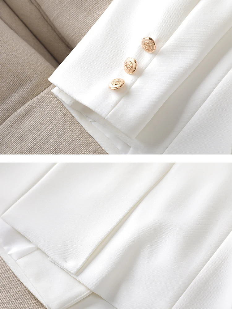 Gray Black Blue White Fashion Women Pant Suit Long Sleeve Solid Ladies Blazer and Trouser Formal 2 Piece Set For Autumn Winter