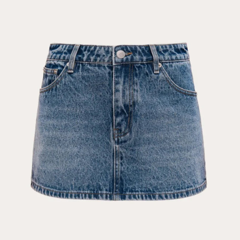 High Waisted Acid Wash Denim Two Piece Set For Women