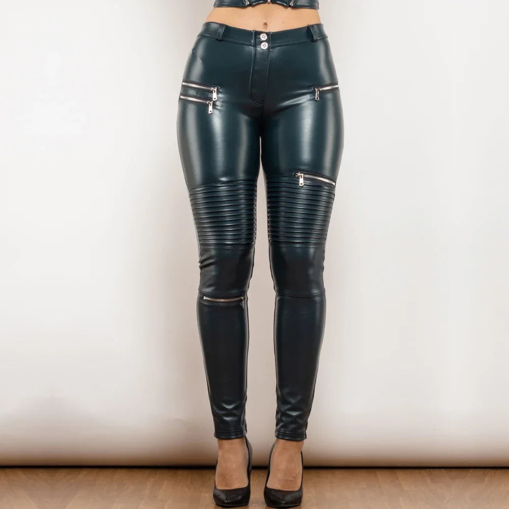 Gothic High Waisted Slim Fit PU Leather Pants for Women