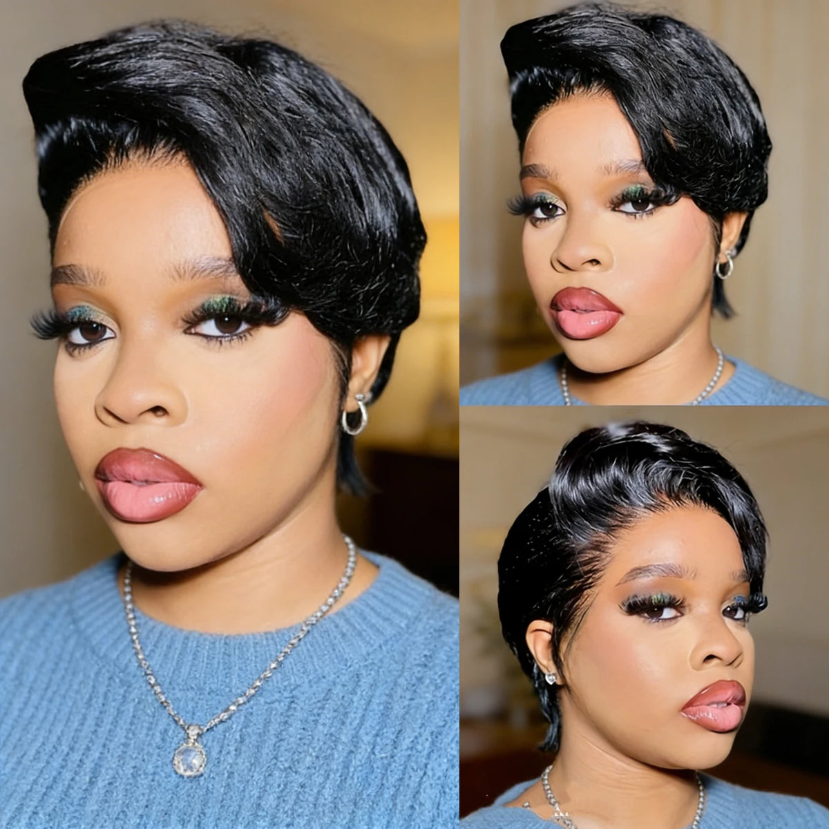 Short Straight Pixie Cut Human Hair Lace Front Wig for Women