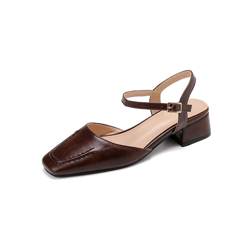 Elegant Square Toe T Strap Sandals