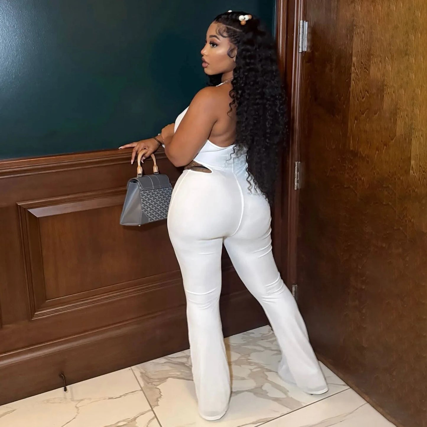 Elegant Slim-Fit Elastic Neck Strap Jumpsuit for Women