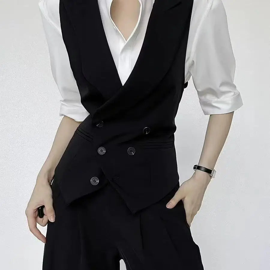 Slim Fit Black V-Neck Single Breasted Suit Vest for Women