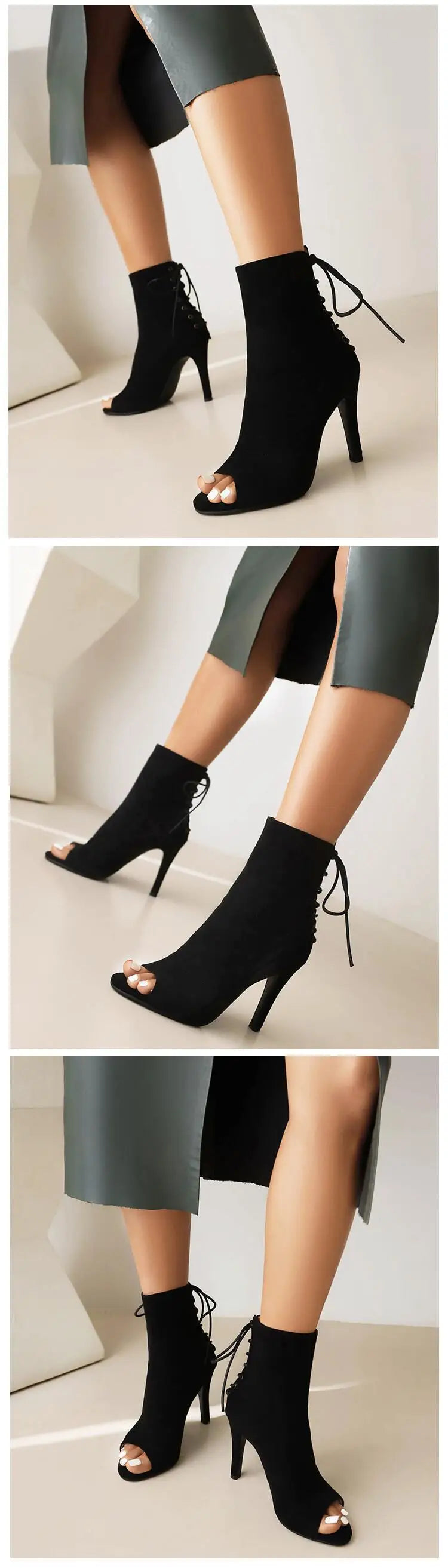 Suede Sole High Heel Ankle Dance Booties for Women
