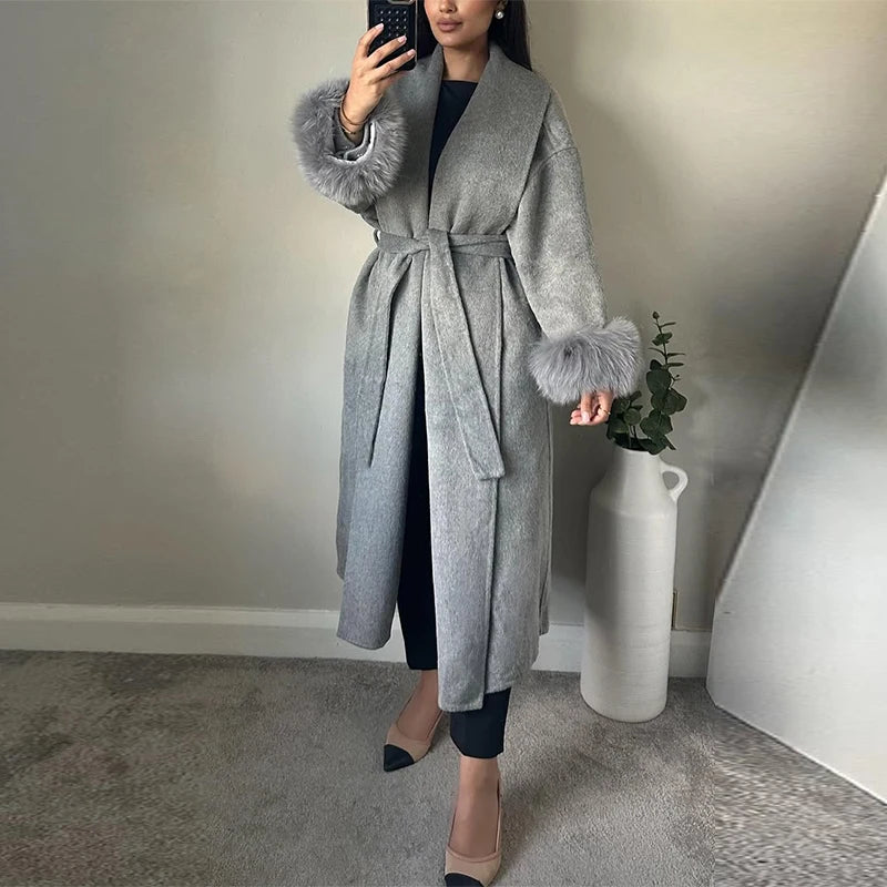 Elegant Longline Turn Down Collar Winter Coat for Women