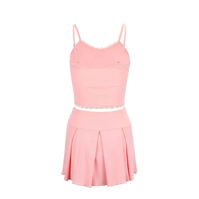 Bow Pleated Two-Piece Skirt Set