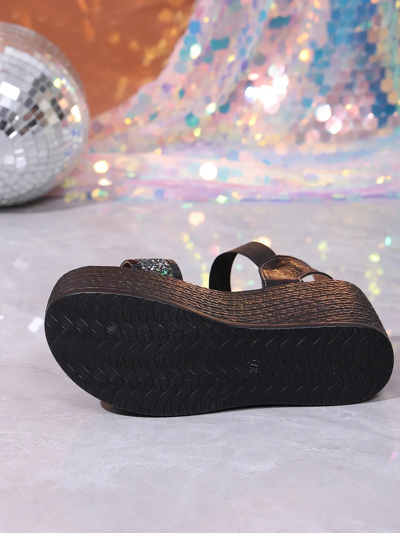Gold Glitter Platform Wedge Sandals