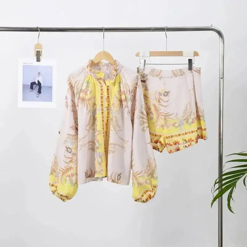 Casual Print Relaxed Fit Top and Shorts Set for Women