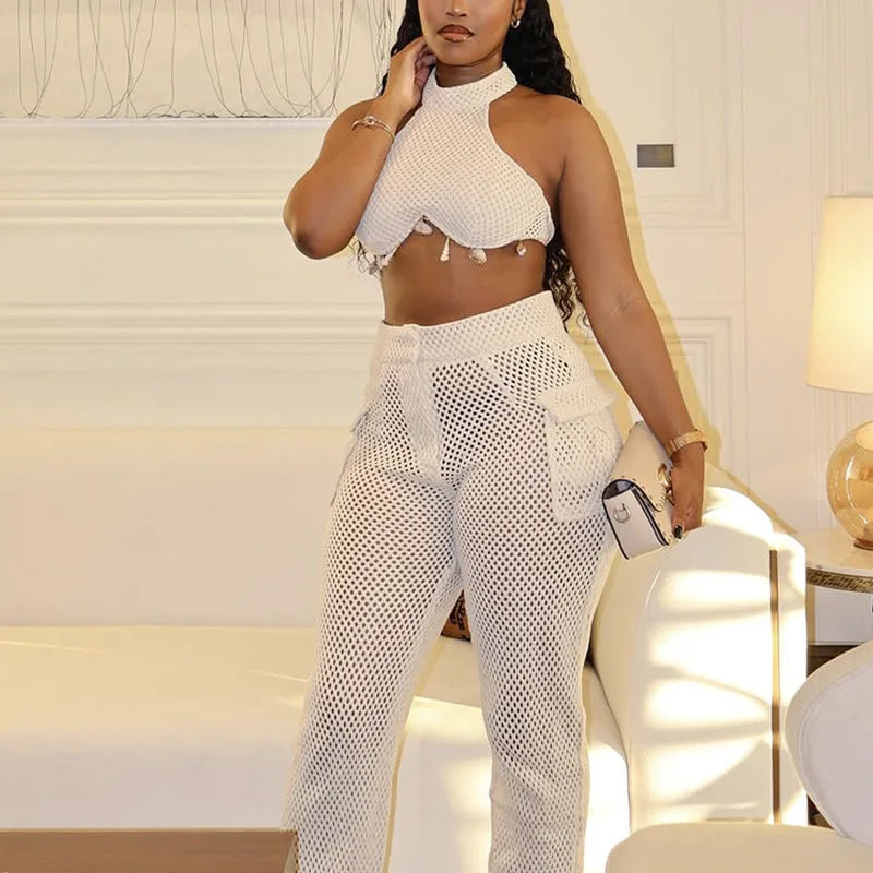 Sleeveless Two Piece Summer Top and Pants Set for Women